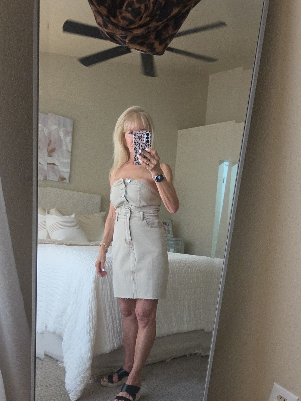 Sincerely Jules Strapless Beige/Taupe Denim Dress